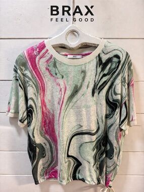 BRAX Multicolor Marble Print Short Sleeve Top Size 38 / M